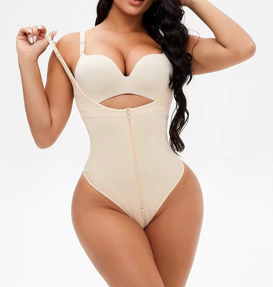Zipper & Button thong bodysuit shaper